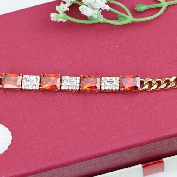 "Rose Gold Bracelet with Red & White Crystals, XPBL0892 - Picture 10 of 12